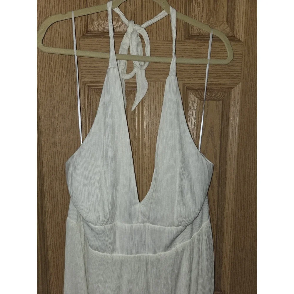 Abercrombie & Fitch Plunge Halter Maxi Dress Size XL Ivory Sleeveless